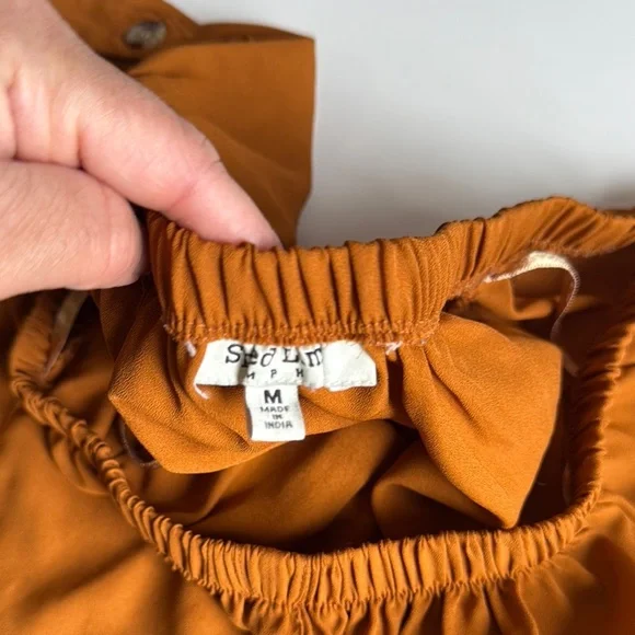 Orange Puff Sleeve Crop Blouse with Tie Front - Picture 3 of 5